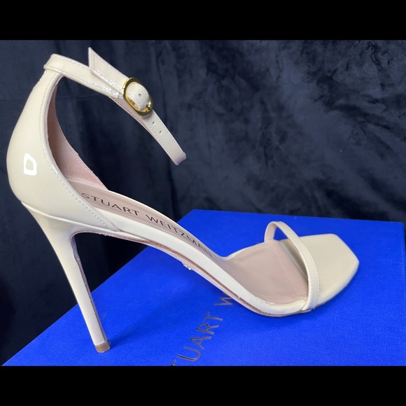 Stuart Weitzman SIZE 11.5 Nudist Curve 100 Sandal leather Vanilla Ankle-Strap - Picture 6 of 16